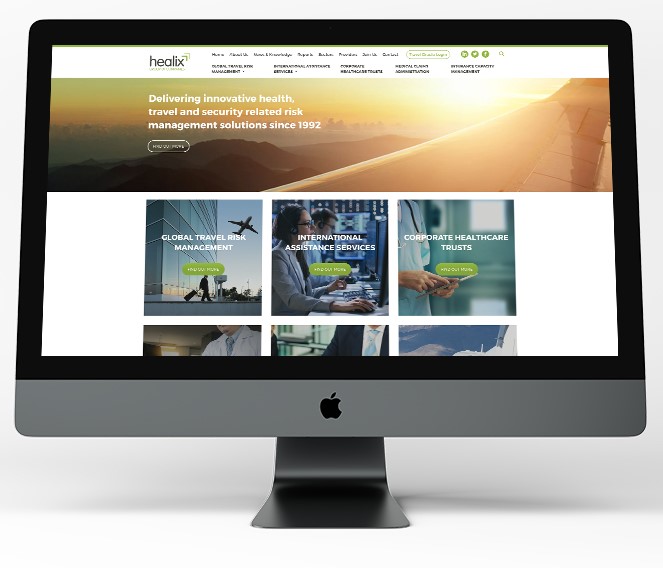 Desktop screenshot of healix.com home page as part of website design and build