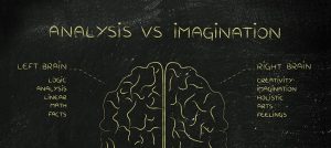 image of left and right side of brain showing creativity vs. data analytics