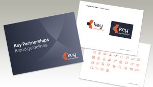 image of 3 pages from key partnerships brand guidelines