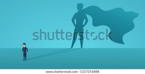 Stock image of man becoming superhero