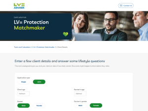 A screenshot of the LV= Protection Matchmaker Tool for Advisers by Moreish Marketing