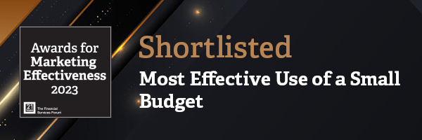 Moreish Marketing Shortlist Badge for Most Effective Use of a Small Budget at the Financial Services Forum 2023