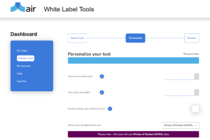 A screenshot of the Air White Label Tool Dashboard by Moreish Marketing