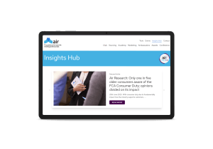 A tablet showing the Air Insights Hub Landing Page by Moreish Marketing