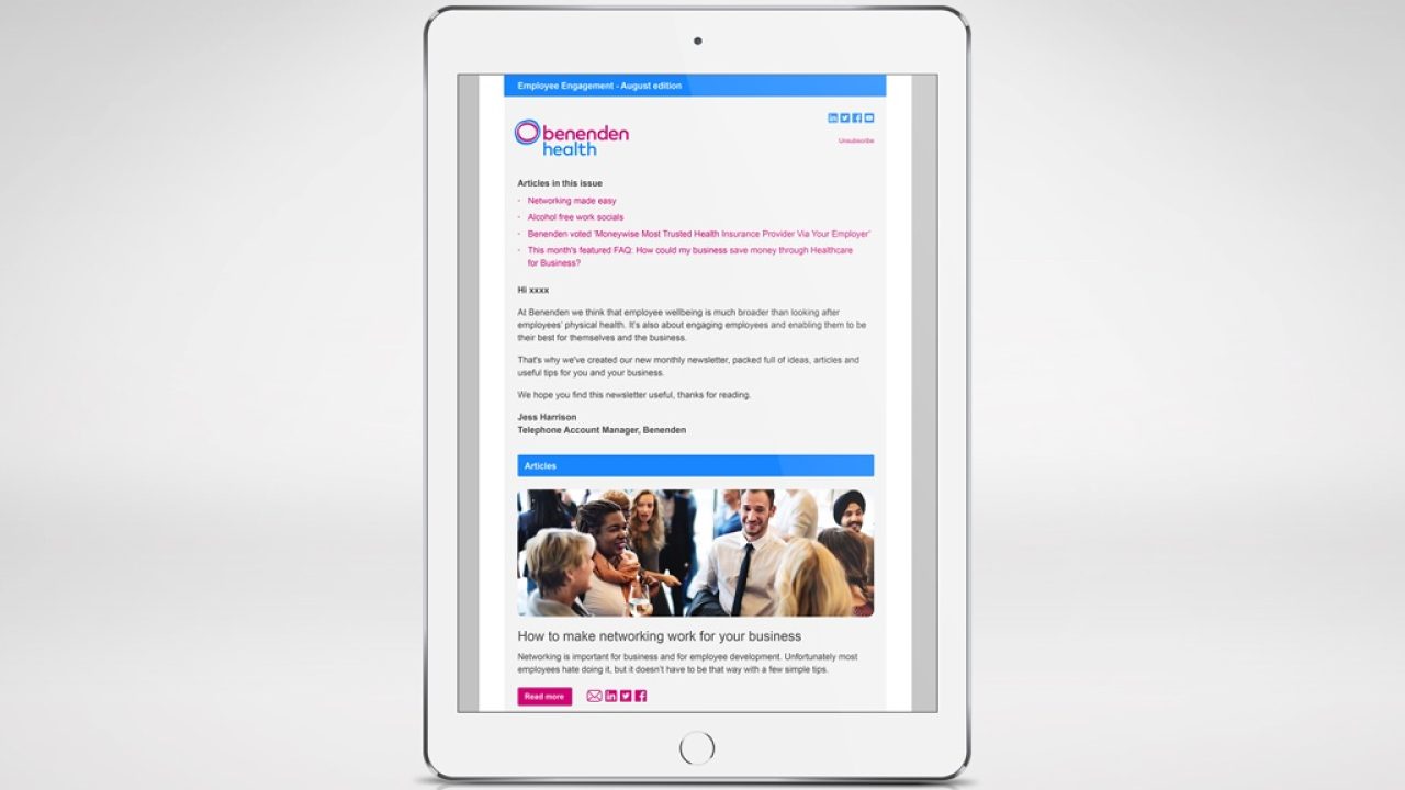 Benenden Health email screenshot as part of brand identity redesign