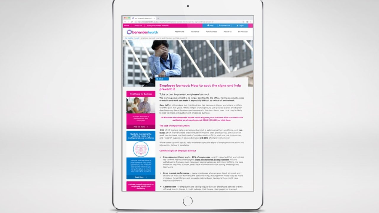 Example of benenden health blog post as part of their content strategy