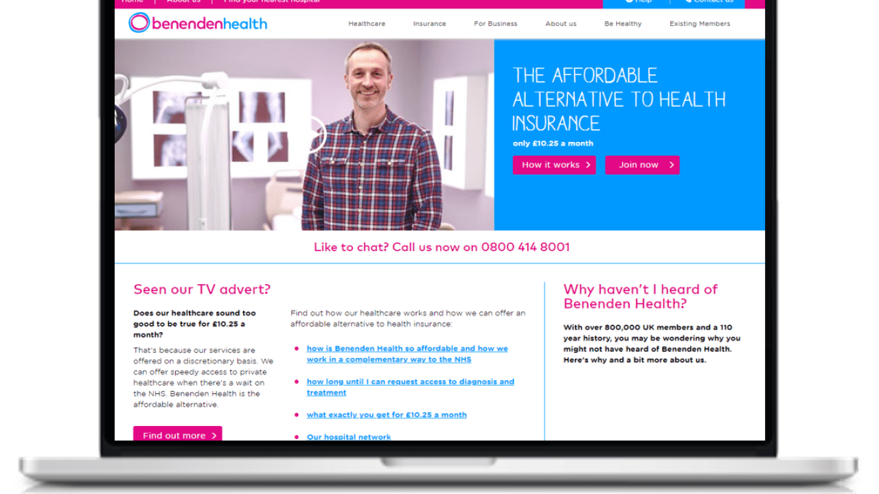 screenshot of benenden health website design