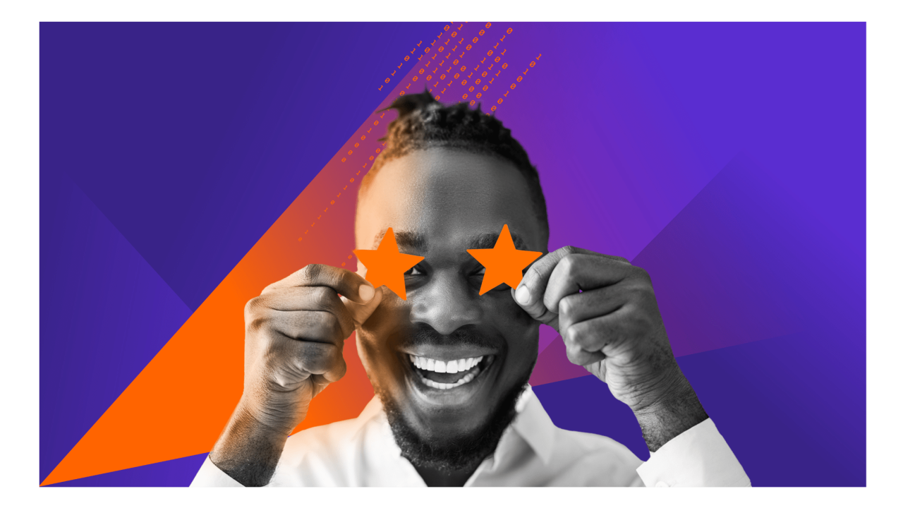 A fun and playful man holding up stars